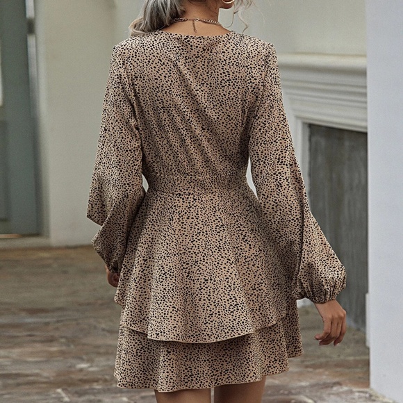 Boho Leopard Print Ruffle Long Sleeve Dress - Picture 4 of 5